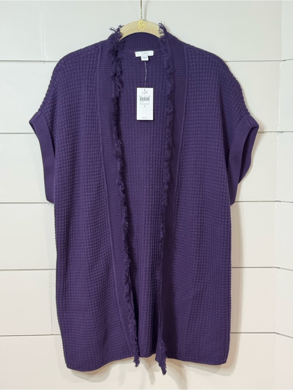 J Jill Purple Open-Front Short-Sleeve Waffle Knit Cardigan Size S